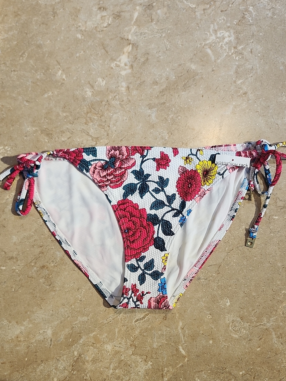Topshop Floral Textured Tie Side Bikini Bottom 8